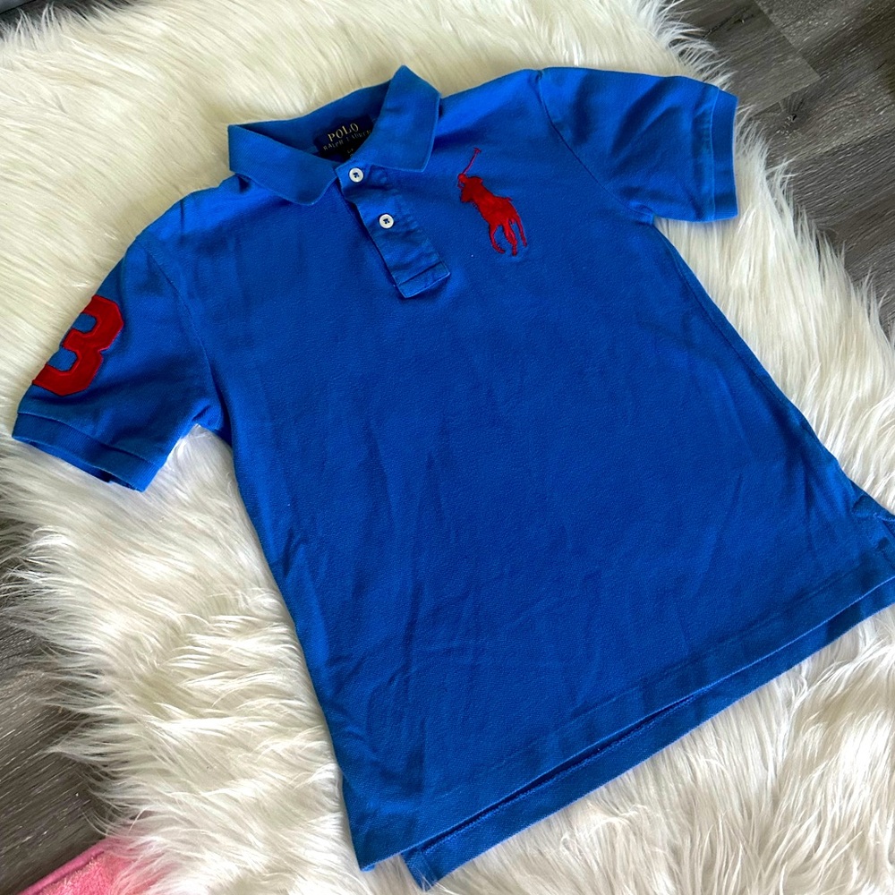 Polo Ralph Lauren Big Pony Cotton Mesh Polo Shirt Size Small 8 Boys Blue Red